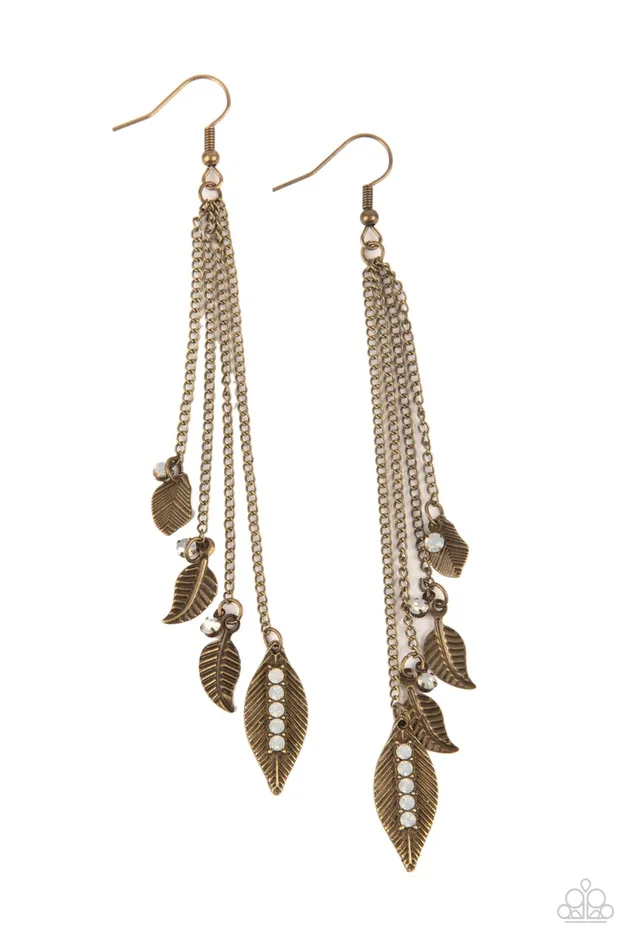 Earrings Paparazzi Accessories Chiming Leaflets Brass