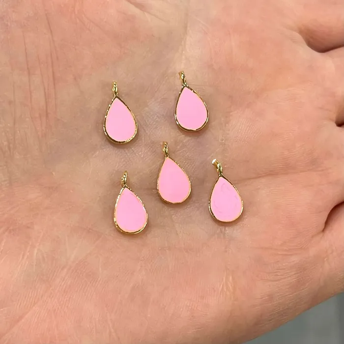 Earrings Peppy Beads 24Kt Gold Plated Candy Pink Enamelled Drop Charms 5 pcs in a Pack Earrings Peppy Beads 24Kt Gold Plated Candy Pink Enamelled Drop Charms 5 pcs in a Pack