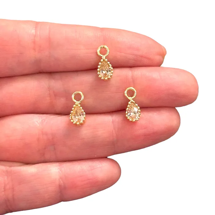 Earrings Peppy Beads 24Kt Gold Plated Drop Pink CZ Charms 3 pcs in a pack
