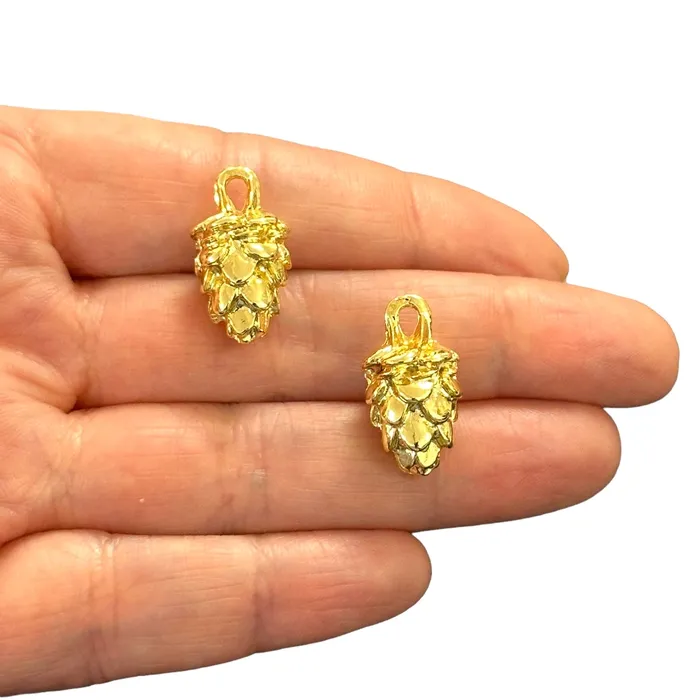 Earrings Peppy Beads 24Kt Gold Plated Pinecone Charms 2 pcs in a pack