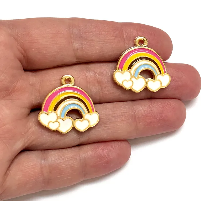 Earrings Peppy Beads 24Kt Gold Plated Rainbow Charms 2 pcs in a pack