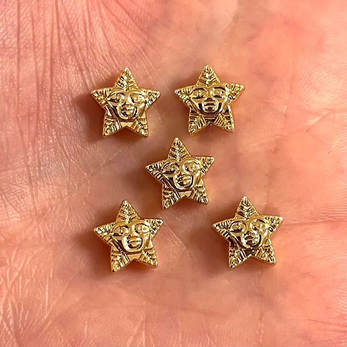 Earrings Peppy Beads 24Kt Gold Plated Star with Face Spacer Charms 5 Pcs in a Pack
