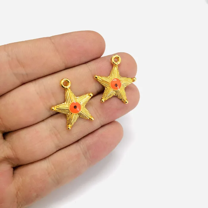 Earrings Peppy Beads 24Kt Gold Plated Starfish Orange Evil Eye Charms 2 pcs in a pack Earrings Peppy Beads 24Kt Gold Plated Starfish Orange Evil Eye Charms 2 pcs in a pack
