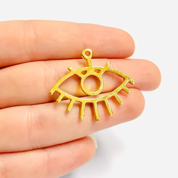 Earrings Peppy Beads 24Kt Shiny Gold Plated Red Enamelled Eye Charm