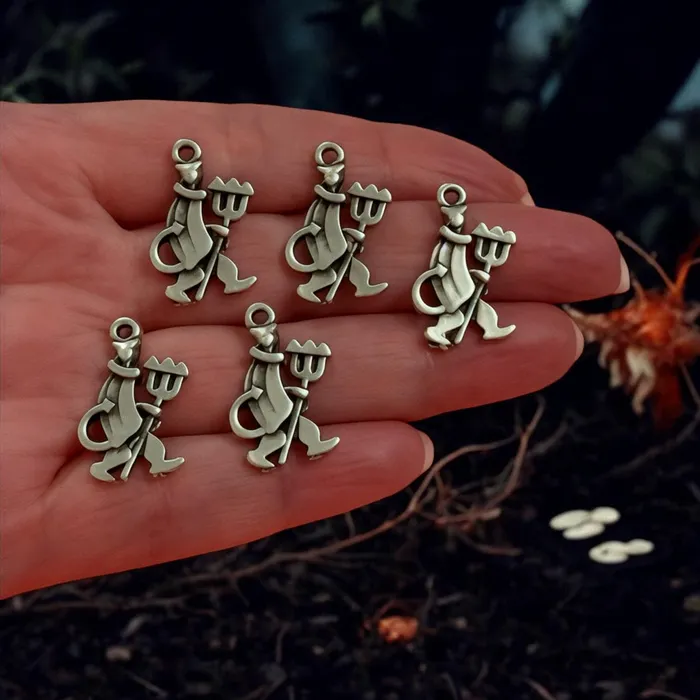 Earrings Peppy Beads Antique Silver Plated Devil With Pitchfork Charms Halloween Collection 5 pcs in a pack