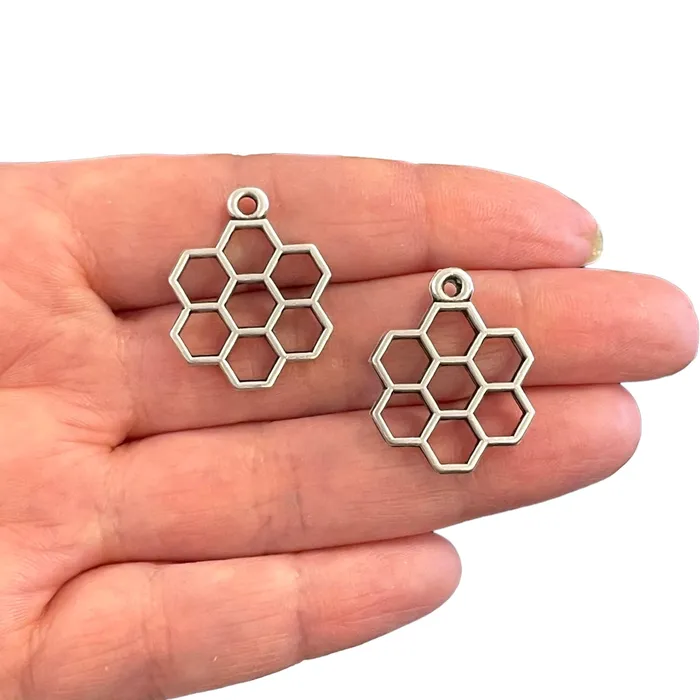 Earrings Peppy Beads Antique Silver Plated Honeycomb Charms 2 pcs in a pack