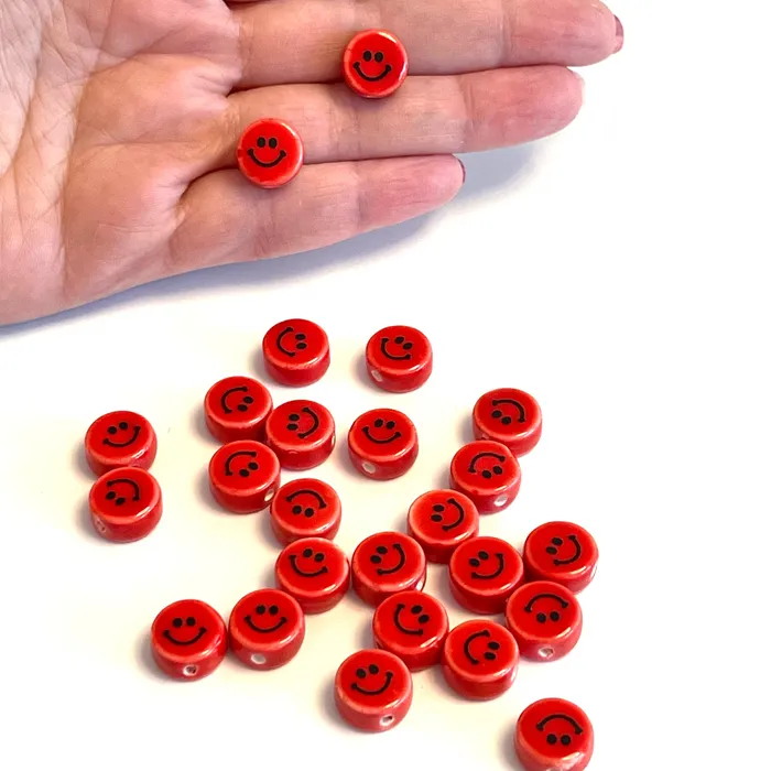 Earrings Peppy Beads Hand Made Ceramic Red Smiley Face Flat Round DoubleSided Charms 5 pcs in a pack Earrings Peppy Beads Hand Made Ceramic Red Smiley Face Flat Round DoubleSided Charms 5 pcs in a pack