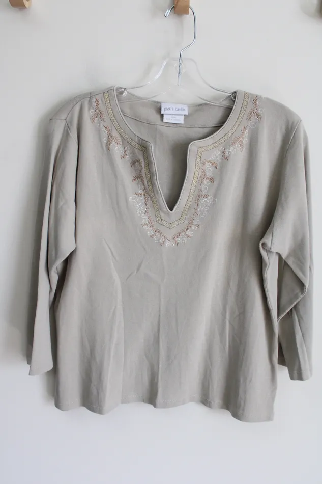 Earrings Pierre Cardin Pierre Cardin Tan Embroidered Top L