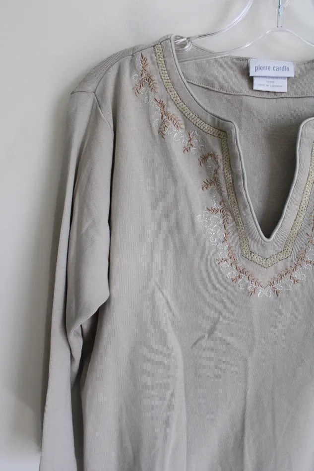 Earrings Pierre Cardin Pierre Cardin Tan Embroidered Top L