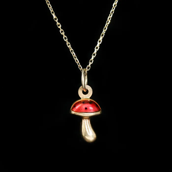 Earrings Platinum 1911 Estate 18K Yellow Gold Enamel Mushroom Charm