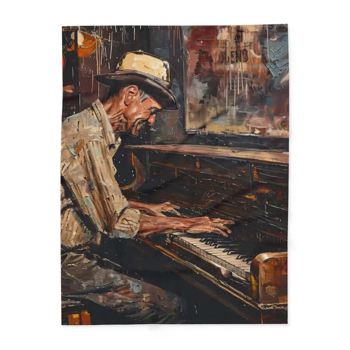 Earrings Portraits by NC Arctic Fleece Blanket Honky Tonk Piano Player