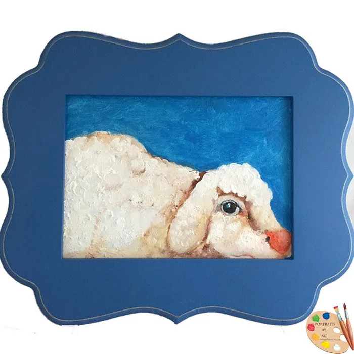 Earrings Portraits by NC Framed Nursery Art Sheep Framed Oil Painting