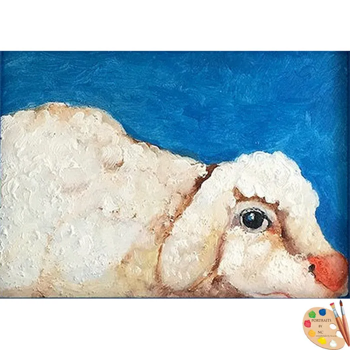 Earrings Portraits by NC Framed Nursery Art Sheep Framed Oil Painting