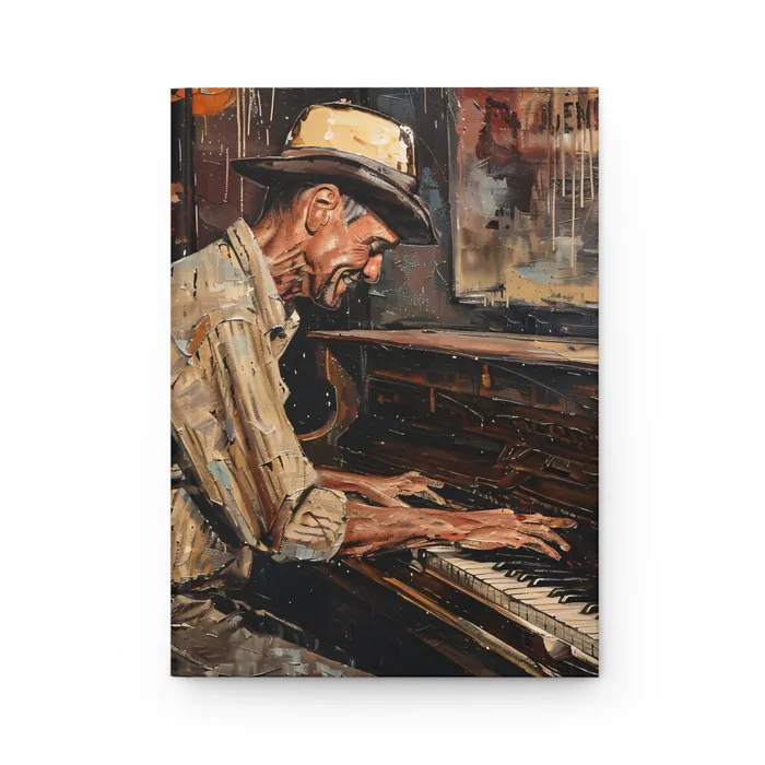 Earrings Portraits by NC Hardcover Journal Matte Honky Tonk Piano Player