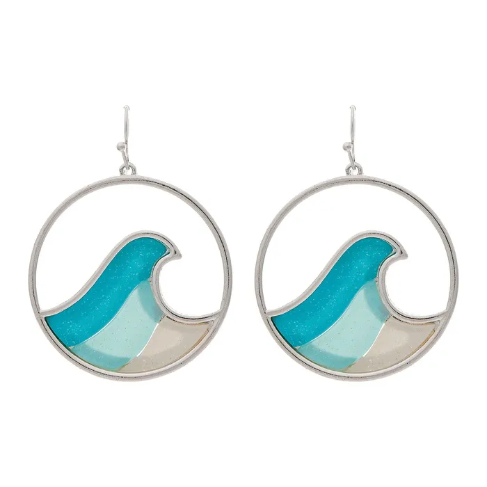 Earrings RAINJEWELRY Silver Crystal Blue Waves Earrings
