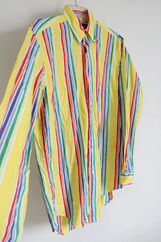 Earrings Ralph Lauren Classic Fit Vintage 90s Rainbow Striped Button Down Shirt 14 12S Ralph Lauren