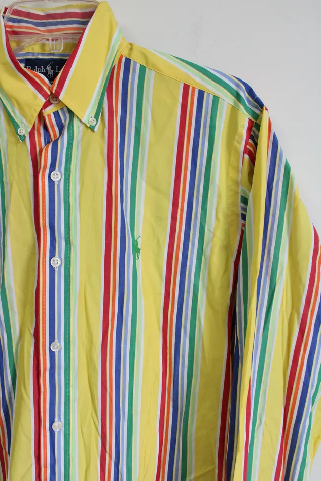 Earrings Ralph Lauren Classic Fit Vintage 90s Rainbow Striped Button Down Shirt 14 12S Ralph Lauren