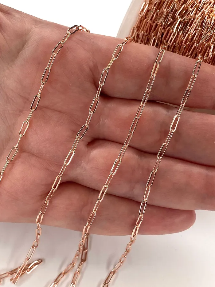 Earrings Rose Gold Plated Brass Paperclip Chain 7x35 mm Rose Gold Plated Chain Peppy Beads Earrings Rose Gold Plated Brass Paperclip Chain 7x35 mm Rose Gold Plated Chain Peppy Beads