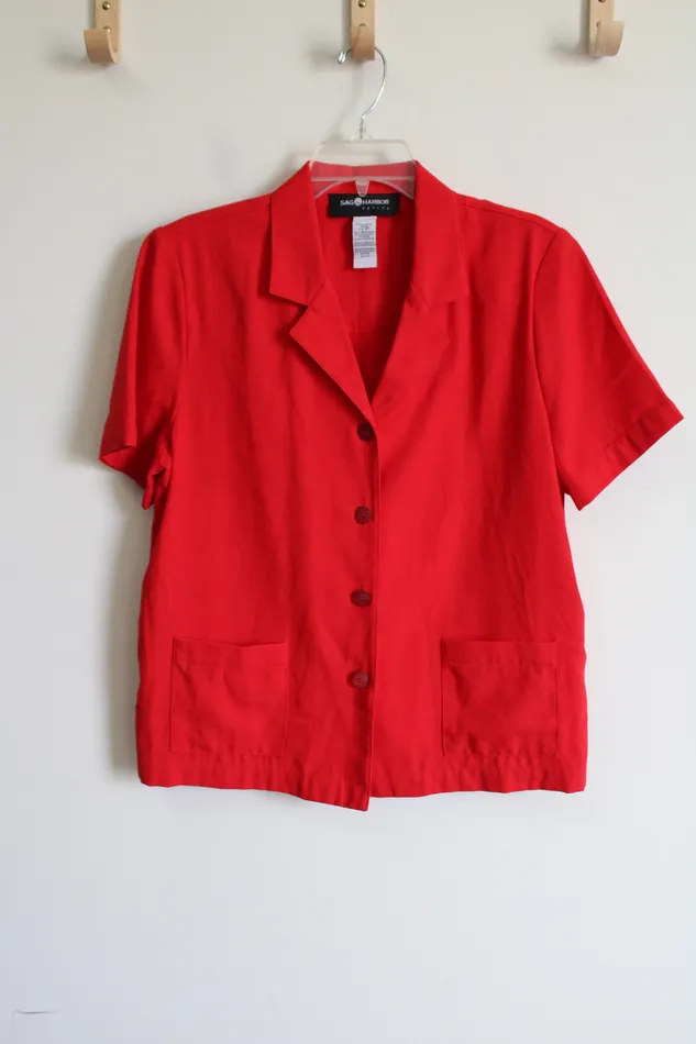 Earrings Sag Harbor Sag Harbor Red Button Down Collared Shirt 12 Petite