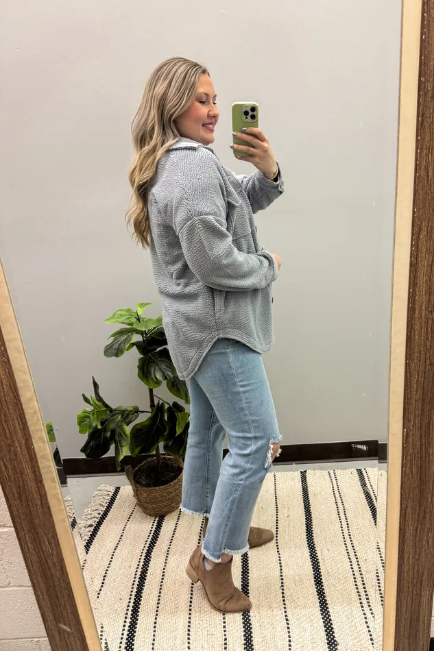 Earrings Southern Grace Wind Down Sherpa Shacket Grey