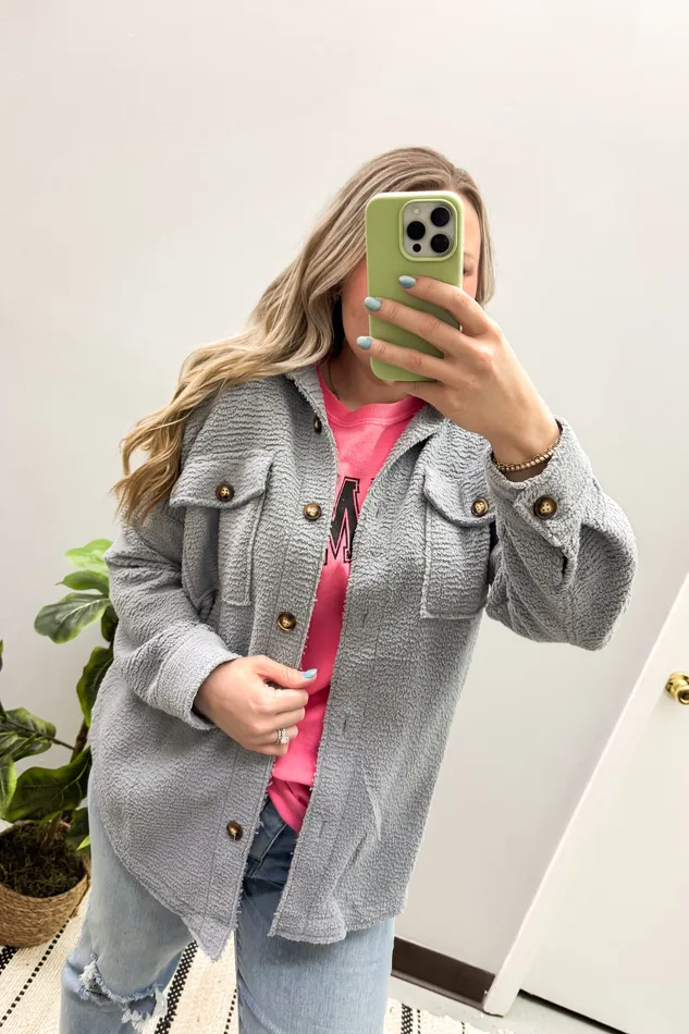 Earrings Southern Grace Wind Down Sherpa Shacket Grey