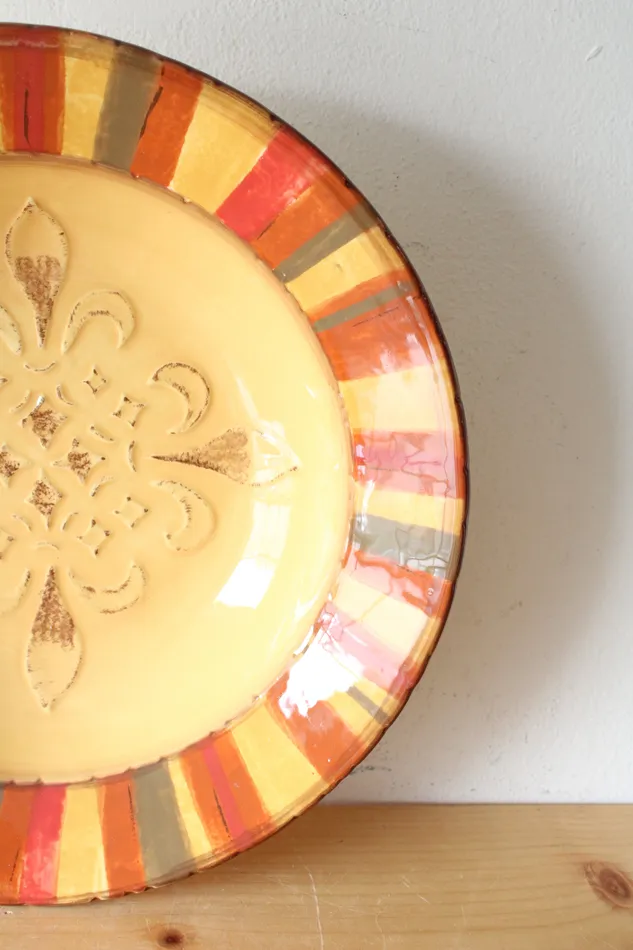 Earrings StoneLite Clay Art Medallion Painted StoneLite Yellow Red Brown Serving Bowl