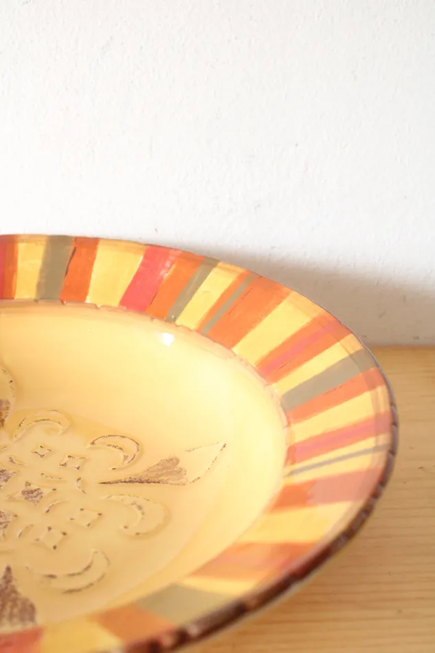 Earrings StoneLite Clay Art Medallion Painted StoneLite Yellow Red Brown Serving Bowl