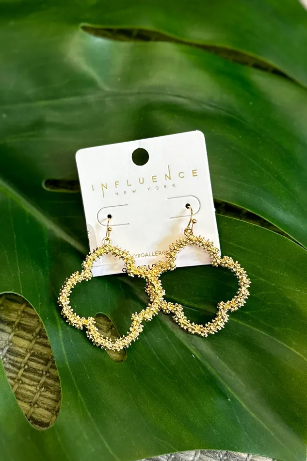 Earrings Textured Metal Hollow Clover Drop Earrings Gold Judson