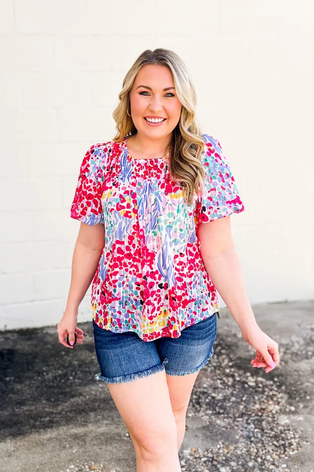 Earrings Umgee Saw It Coming Mixed Print Top Blue Mix
