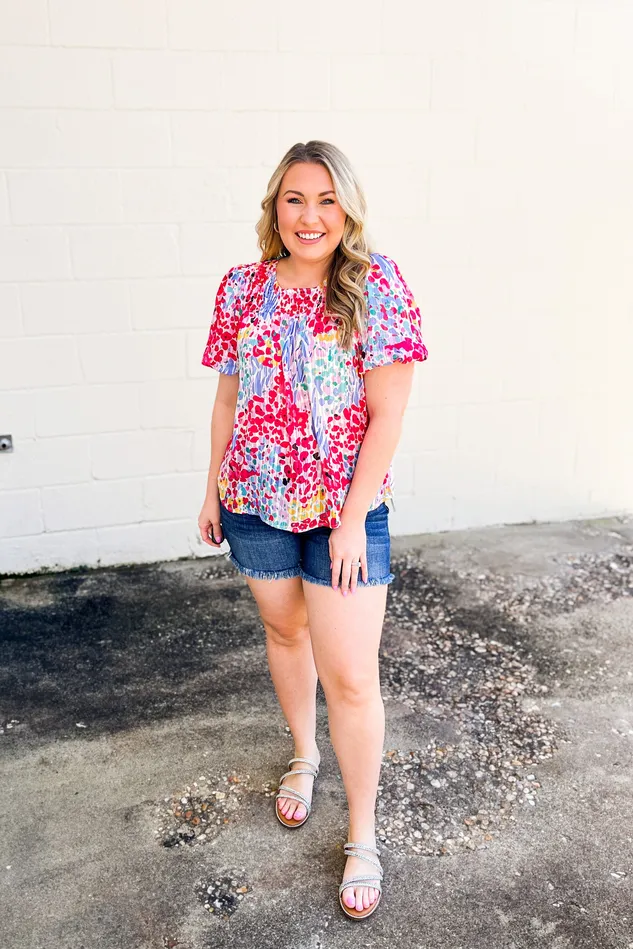Earrings Umgee Saw It Coming Mixed Print Top Blue Mix