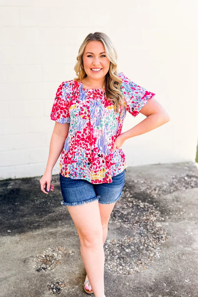 Earrings Umgee Saw It Coming Mixed Print Top Blue Mix