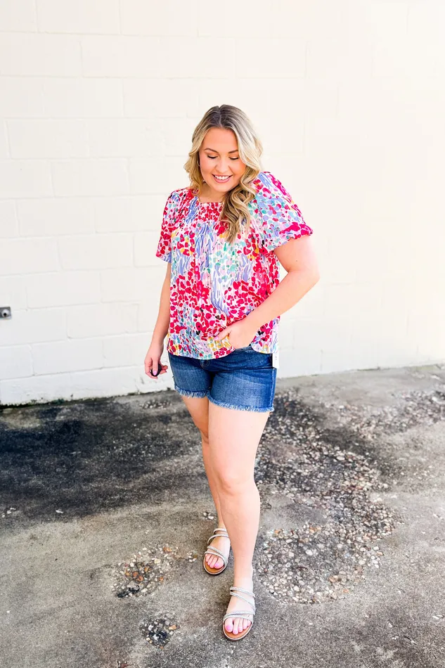 Earrings Umgee Saw It Coming Mixed Print Top Blue Mix