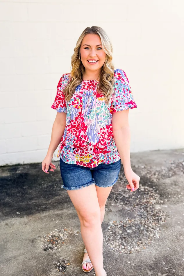Earrings Umgee Saw It Coming Mixed Print Top Blue Mix