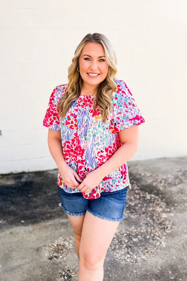 Earrings Umgee Saw It Coming Mixed Print Top Blue Mix