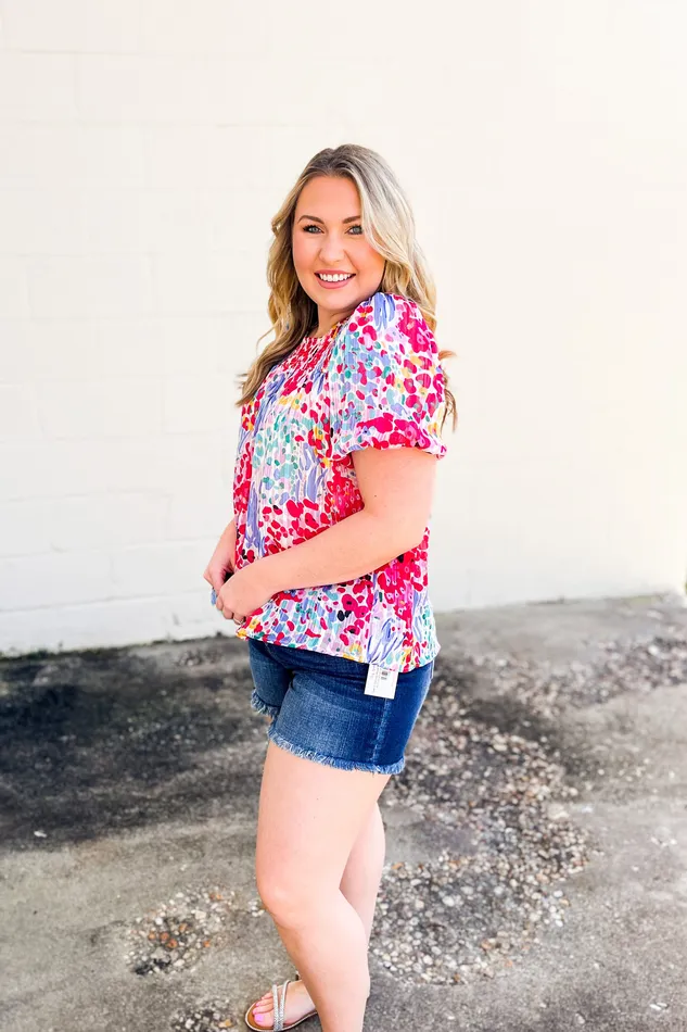 Earrings Umgee Saw It Coming Mixed Print Top Blue Mix