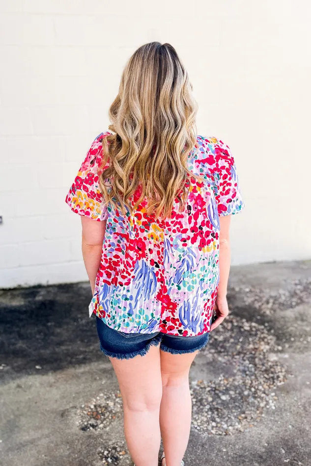 Earrings Umgee Saw It Coming Mixed Print Top Blue Mix