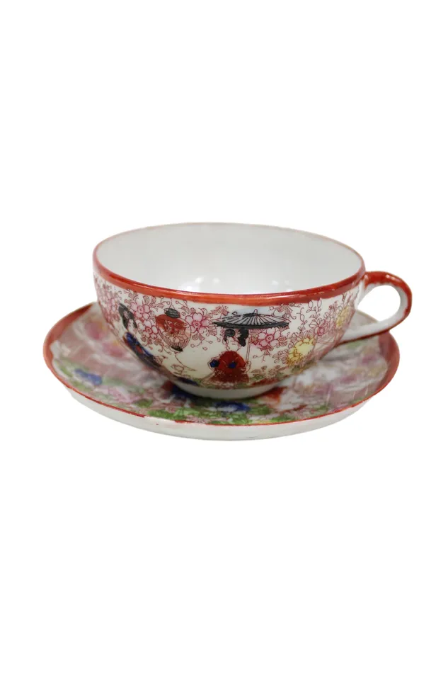 Earrings Vintage Geisha Orange Painted Teacup Jubilee Thrift