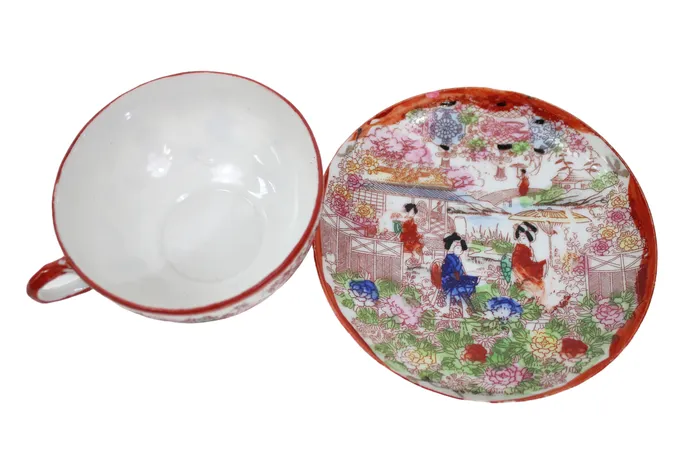 Earrings Vintage Geisha Orange Painted Teacup Jubilee Thrift