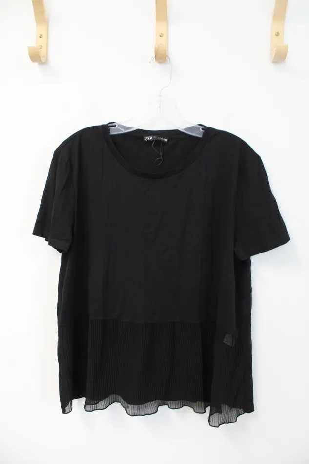 Earrings Zara Zara Cotton Pleated Bottom Blouse L