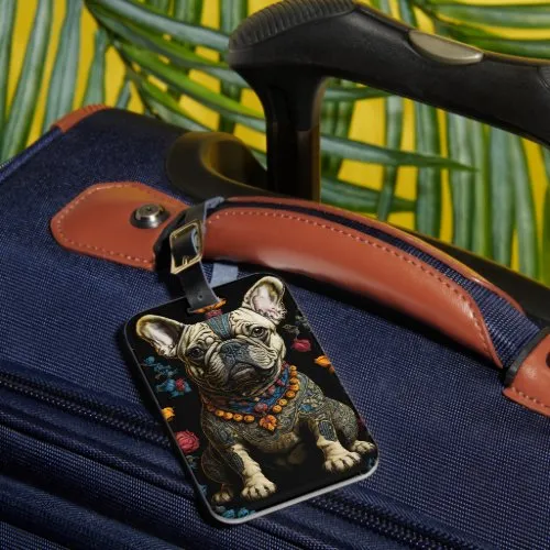 Earrings ZAZZLE Mexican Folk Art Bulldog Luggage Tag