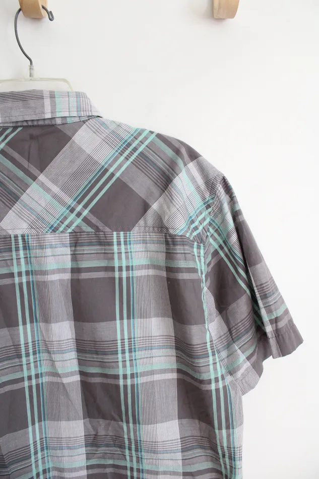 Earrings Zoo York Gray Teal Plaid Button Down Shirt XL Zoo York