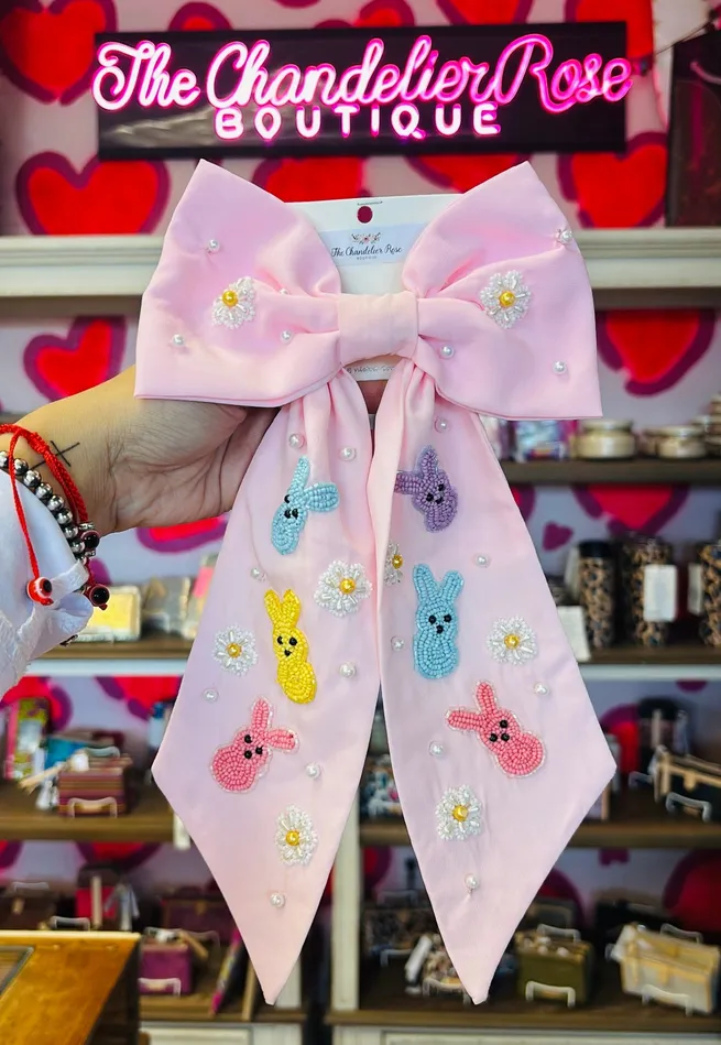 EASTER BUNNY THEME BOW BARRETTE HAIR CLIP PINK Something Special LA Necklaces