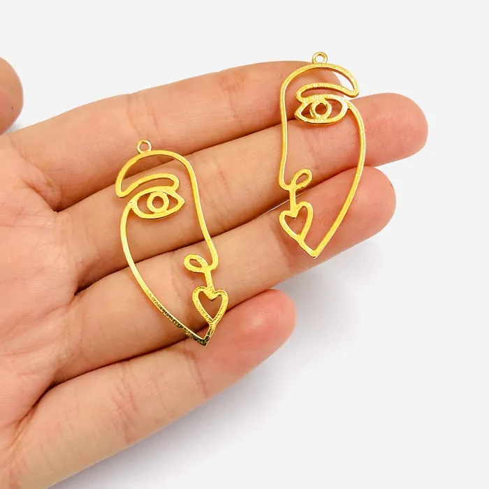 Face Outline 24Kt Gold Plated Brass Charms Abstract Face Pendants 2 pcs in a pack Peppy Beads Earrings Face Outline 24Kt Gold Plated Brass Charms Abstract Face Pendants 2 pcs in a pack Peppy Beads Earrings