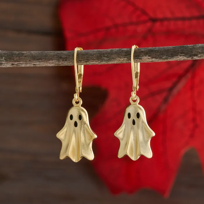 Gold Leverback Spooky Ghost Earrings Chadds Ford Jewelry Earrings