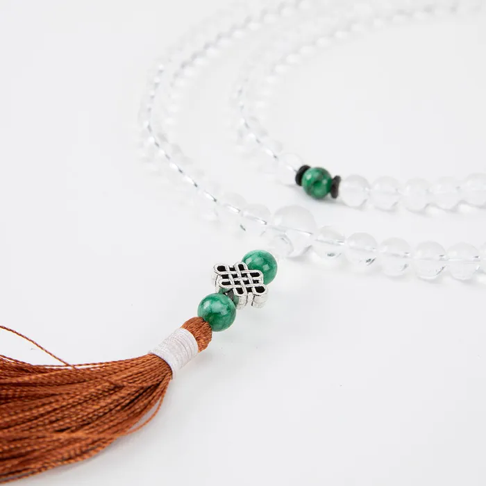 Green Agate Crystal Mala with Endless Knot Nirvana Mala Necklaces