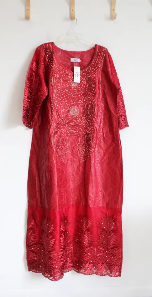 HD Earrings NEW HD Red Embellished Maxi Dress 2XL