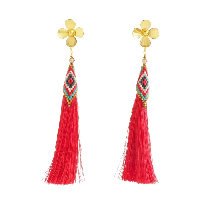 Hormus Earrings Lily Miyuki Beaded Tassel Earrings