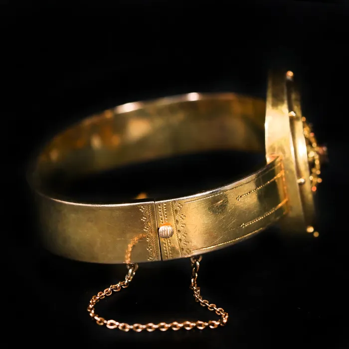 JC Blackburn Victorian 10k Yellow Gold and Green Glass Bangle Bracelet Bracelets
