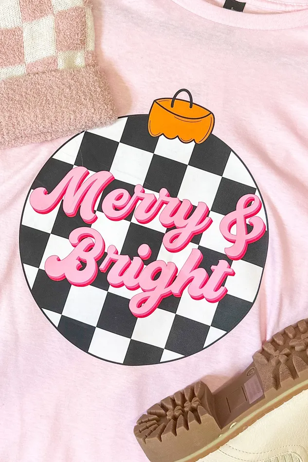 JL Franklins Earrings Merry Bright Checker Graphic Tee Light Pink