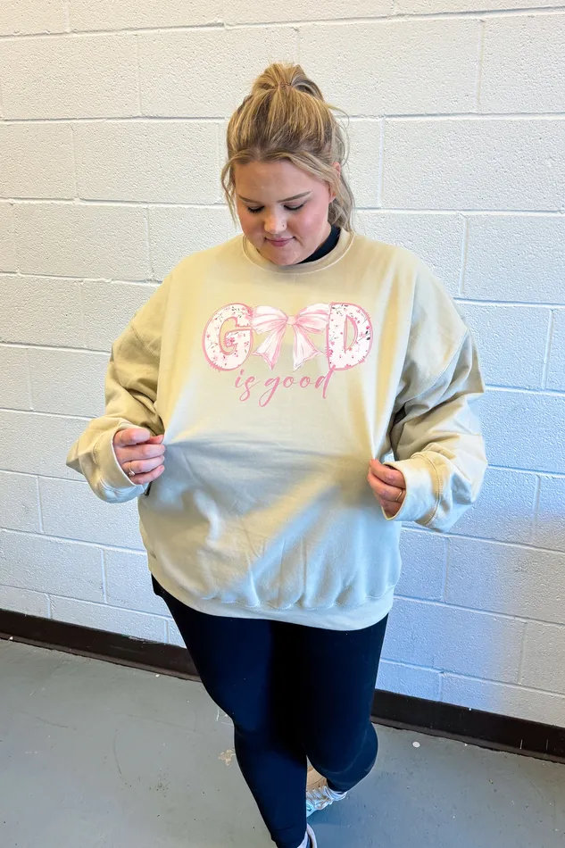 JL Franklins God Is Good Crewneck Sweatshirt Sand Earrings